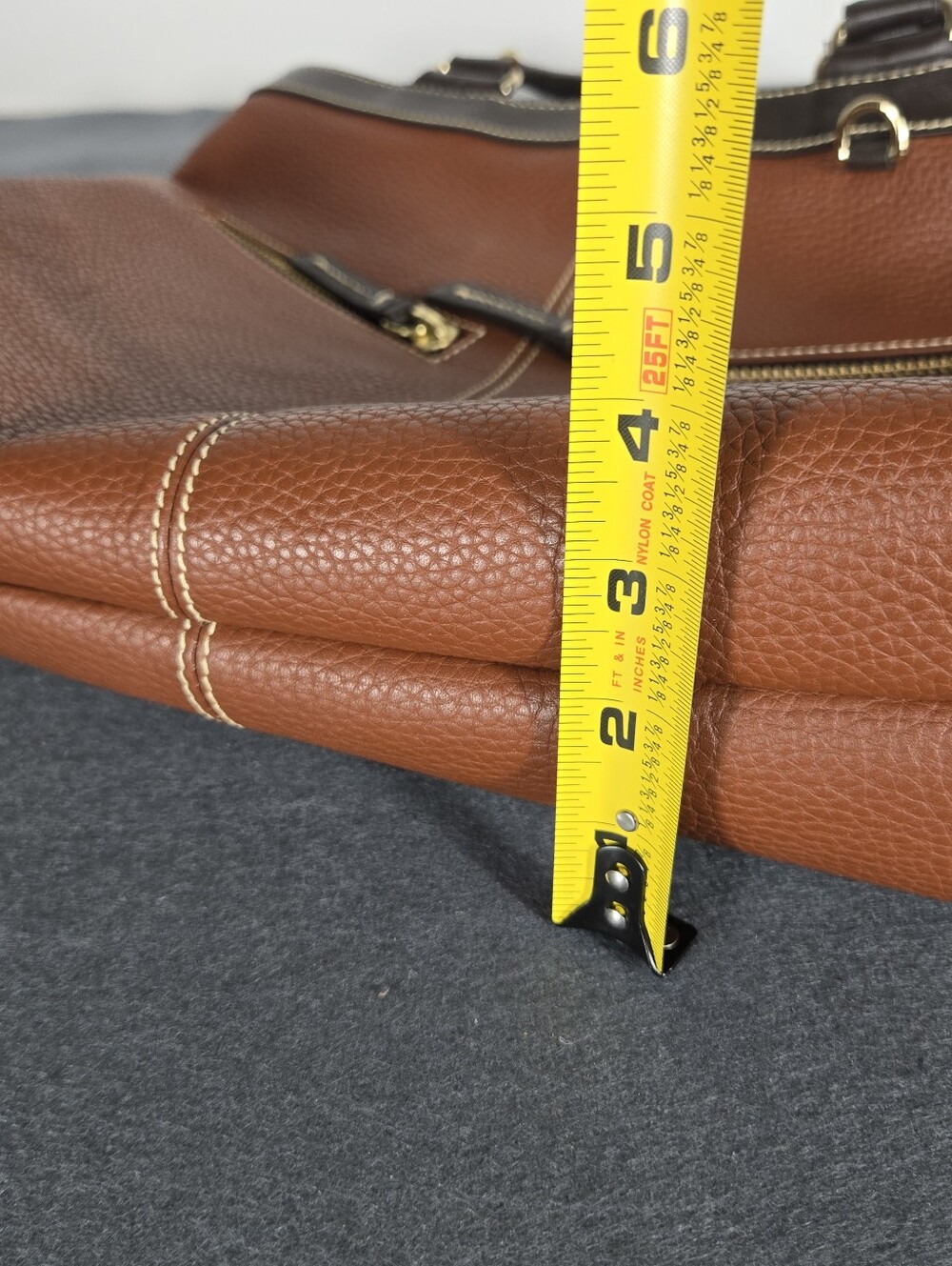 Dooney & Bourke Chestnut Brown Pebbled Leather Tote with Dark Trim - Picture 12 of 12